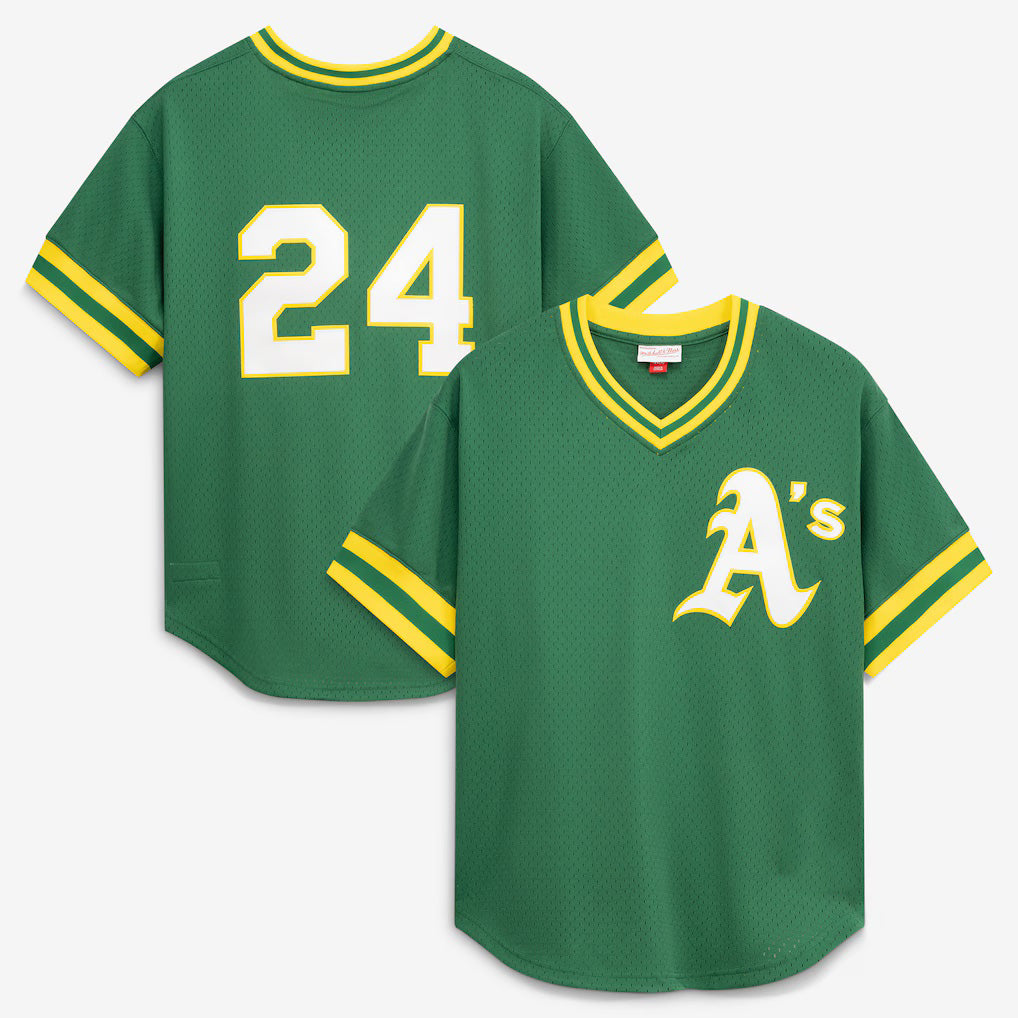 seanshop  Oakland Athletics  #24 Rickey Henderson Mitchell & Ness Green  Authentic Batting Practice Jersey 2