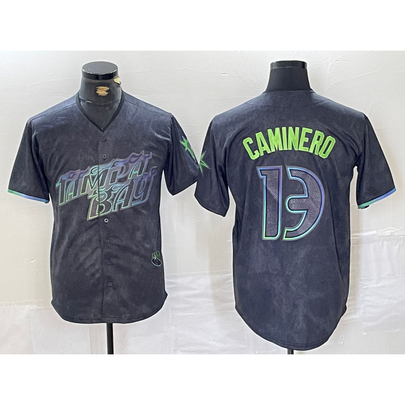 seanshop  Tampa Bay Rays #13 Junior Caminero Charcoal  2024 City Connect Limited Stitched Jersey