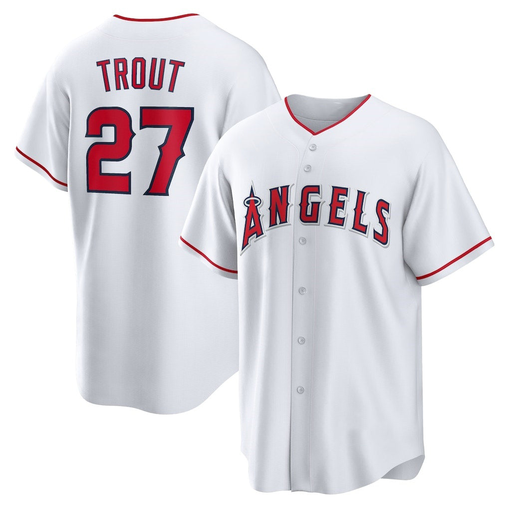 seanshop Los Angeles Angels #27 Mike Trout White  Home Replica Player Name Jersey