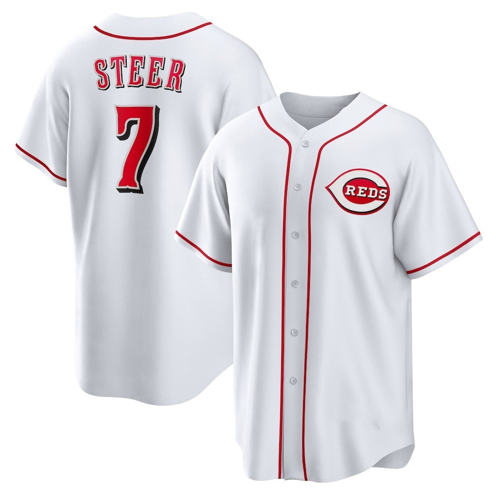 seanshop Cincinnati Reds #7 Spencer Steer White  Home Replica Jersey
