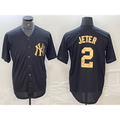 seanshop  New York Yankees #2 Derek Jeter Black White  Cool Base Stitched Jersey