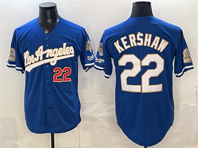 seanshop Los Angeles Dodgers #22 Clayton Kershaw Royal  2026 Gold Collection 9x & B2B Champs Patch Stitched Jersey