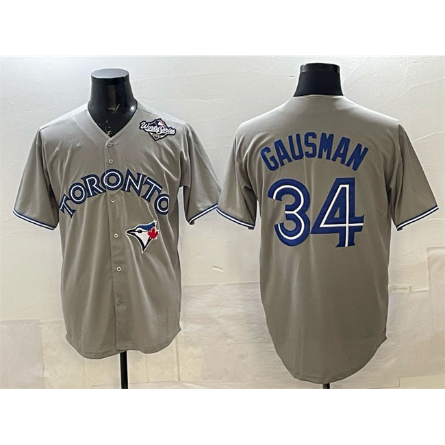 seanshop   Toronto Blue Jays #34 Kevin Gausman Gray  2025 World Series Cool Base Stitched Jersey
