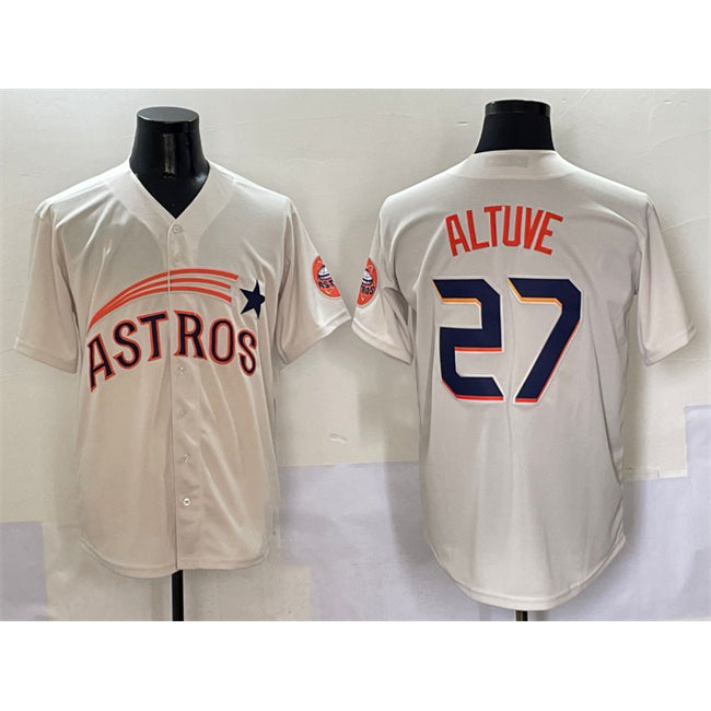 seanshop Houston Astros #27 Jose Altuve Cream  Throwback Cooperstown Collection Limited Stitched Jersey