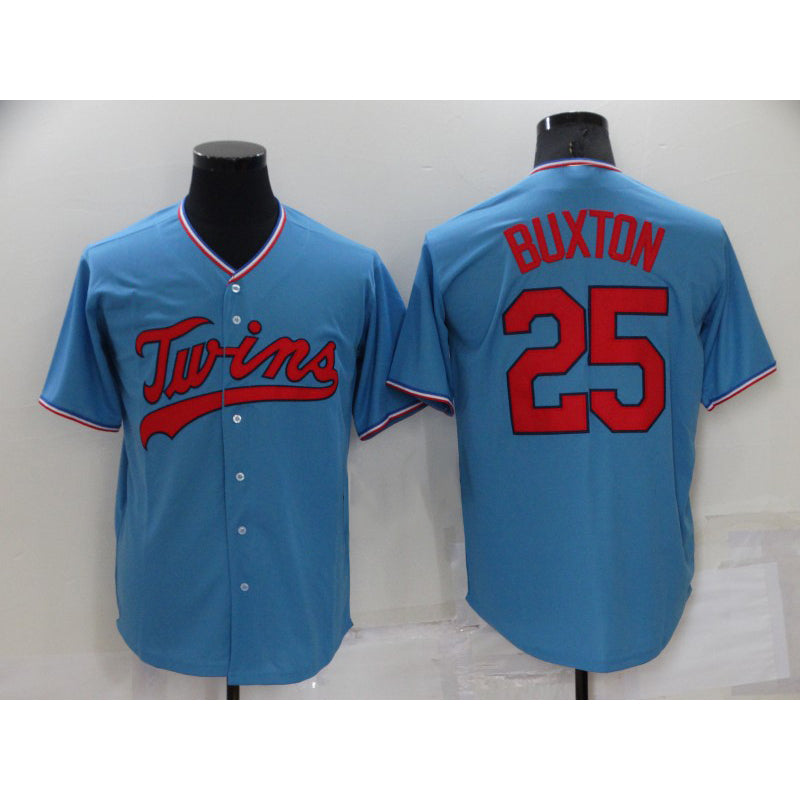 seanshop  Minnesota Twins #25 Byron Buxton Light Blue  Pullover Throwback Cooperstown Jersey