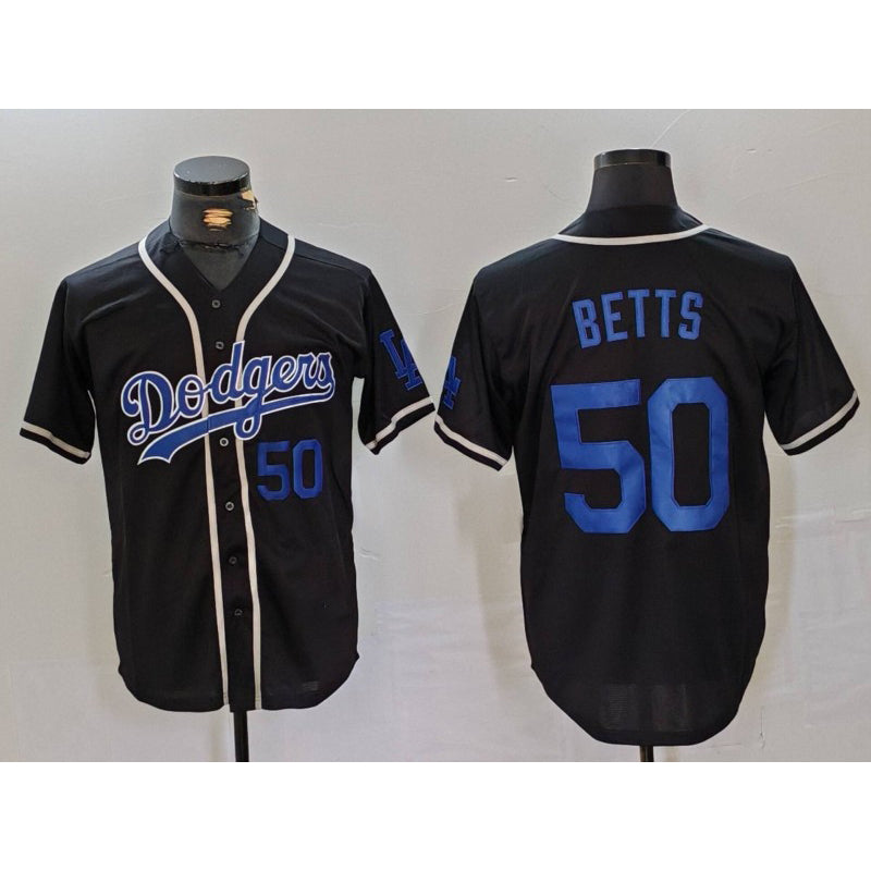 seanshop Los Angeles Dodgers #50 Mookie Betts Number Black  Cool Base With Patch Stitched Jerseys
