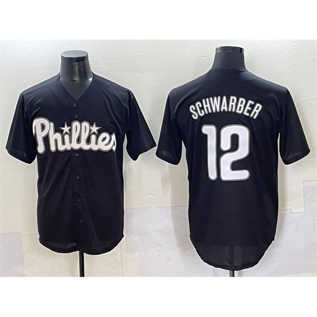 seanshop  Philadelphia Phillies #12 Kyle Schwarber Black  Lights Out Limited Stitched Jersey