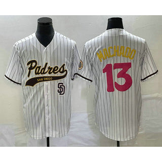 seanshop  San Diego Padres #13 Manny Machado White  Pinstripe 2023 City Connect Cool Base Stitched Jersey