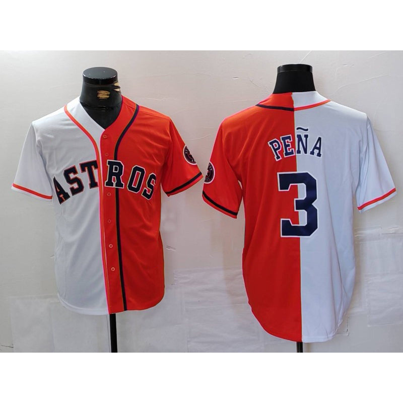 seanshop Houston Astros #3 Jeremy Pena White Orange  Split Stitched Jersey