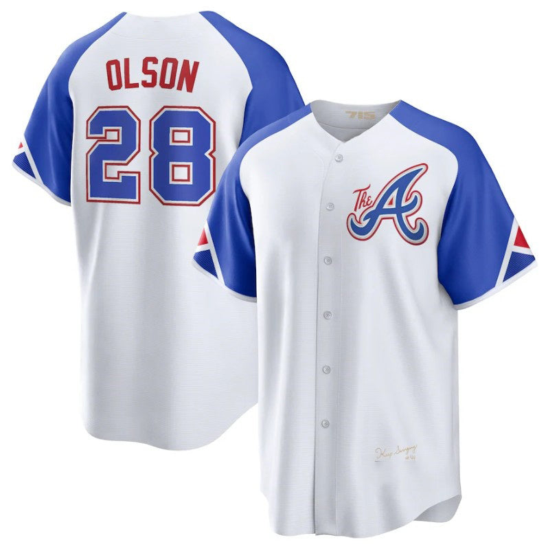 seanshop Atlanta Braves #28 Matt Olson White  2023 City Connect Cool Base Stitched Jersey