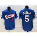 seanshop Los Angeles Dodgers #5 Freddie Freeman Royal  With American Flag Patch Limited Stitched Jersey
