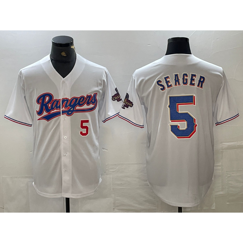 seanshop  Texas Rangers #5 Corey Seager Number White  2023 World Series Champions Cool Base Jersey 2