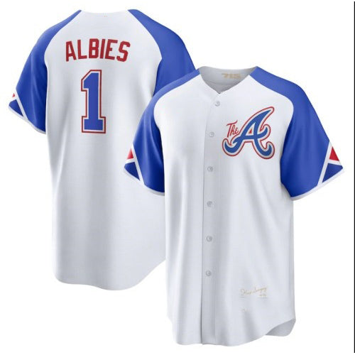seanshop Atlanta Braves #1 Ozzie Albies White  2023 City Connect Cool Base Stitched Jersey