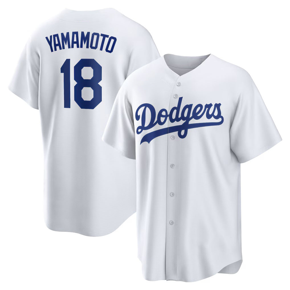 seanshop Los Angeles Dodgers #18 Yoshinobu Yamamoto White  Home Replica Player Jersey