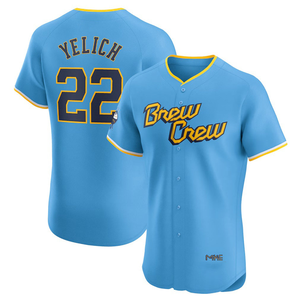 seanshop    Milwaukee Brewers #22 Christian Yelich Powder Blue  City Connect Elite Player Jersey