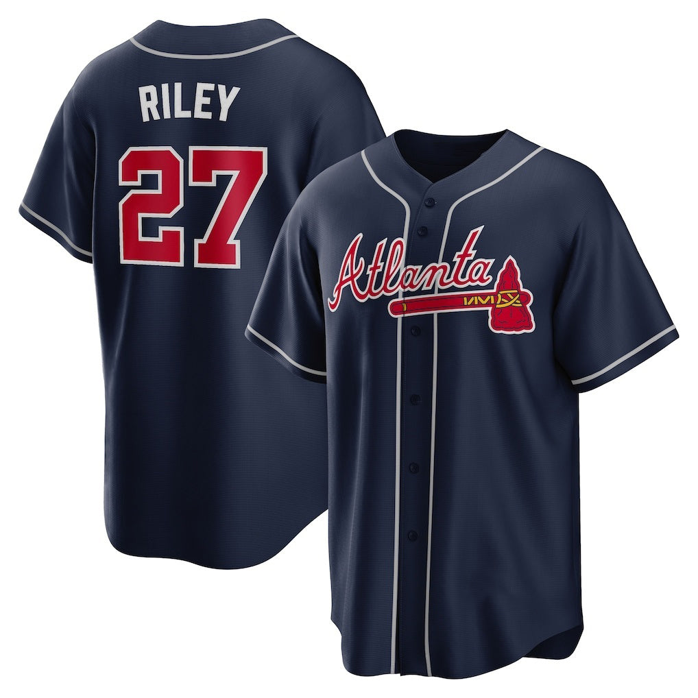 seanshop Atlanta Braves #27 Austin Riley Navy  Alternate Replica Jersey