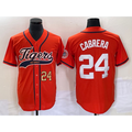 seanshop Detroit Tigers #24 Miguel Cabrera Number Orange  Cool Base Stitched Jersey