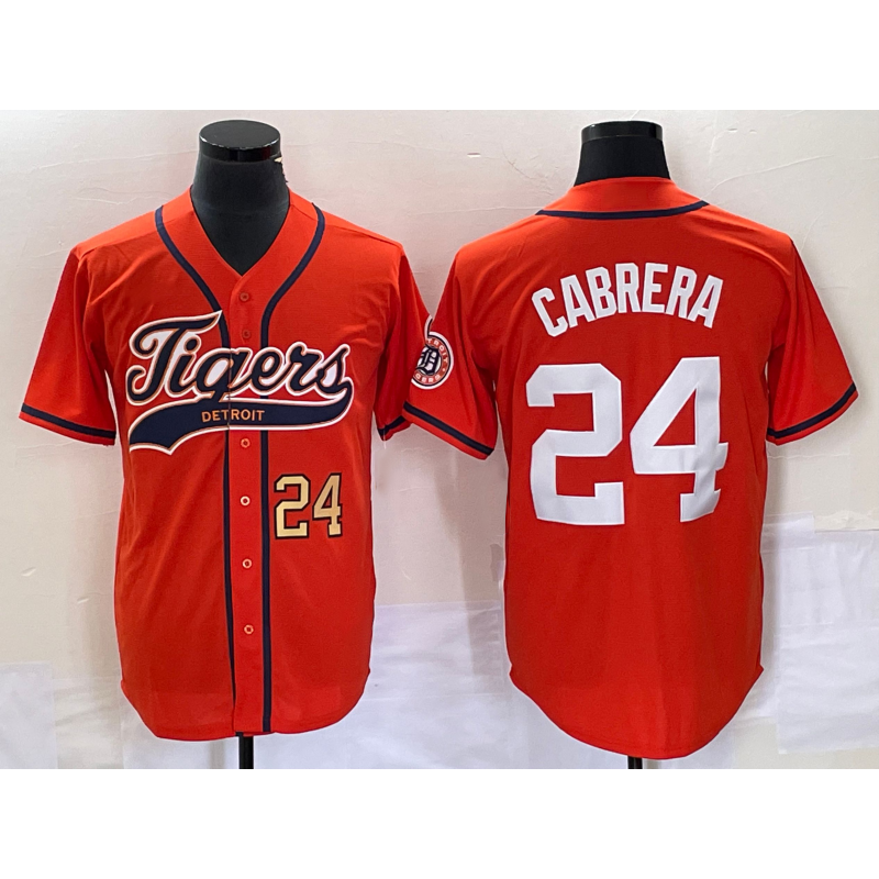 seanshop Detroit Tigers #24 Miguel Cabrera Number Orange  Cool Base Stitched Jersey