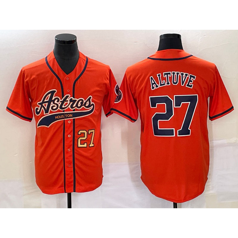 seanshop Houston Astros #27 Jose Altuve Number Orange  With Patch Cool Base Stitched Jersey