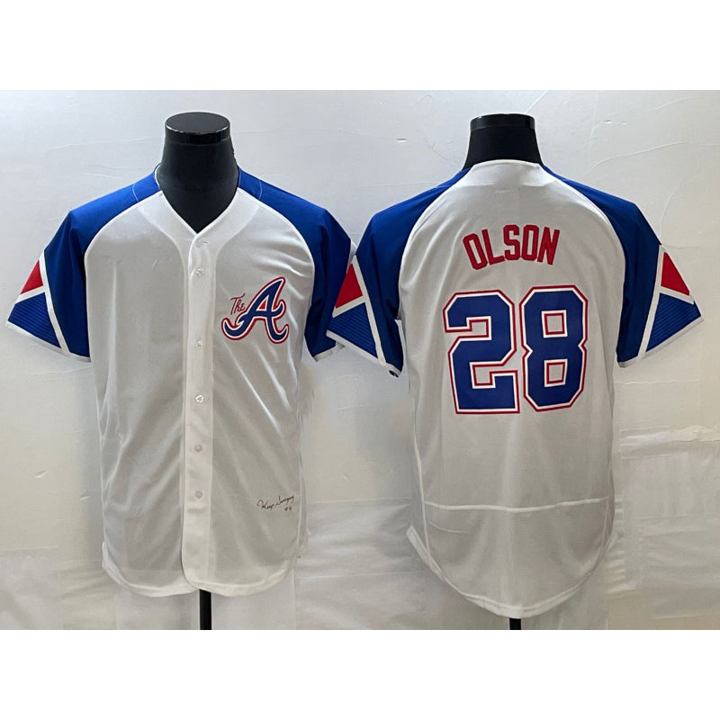 seanshop Atlanta Braves #28 Matt Olson White  2023 City Connect Flex Base Stitched Jersey