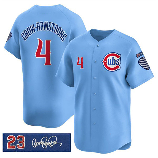 seanshop  Chicago Cubs #4 Pete Crow-Armstrong Blue  'Ryne Sandberg Tribute' Vapor Limited V3 Stitched Jersey