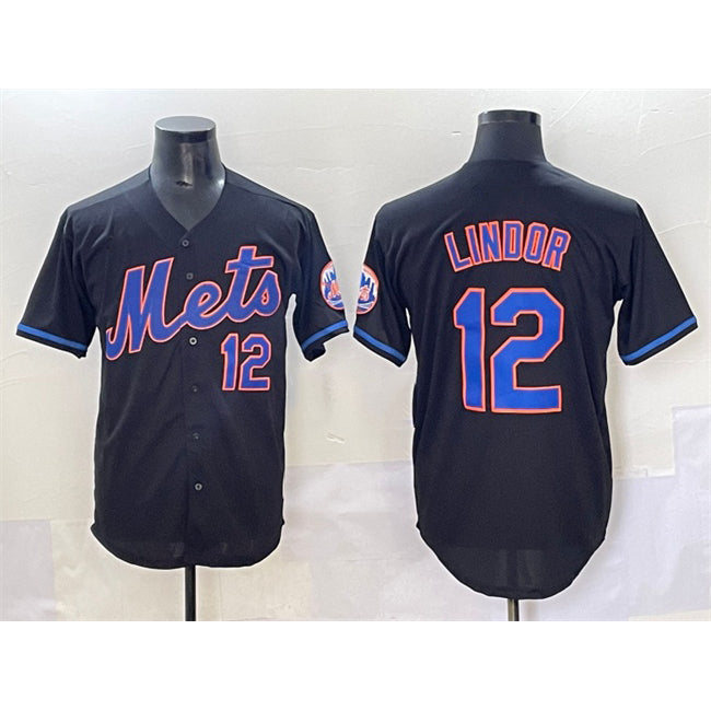 seanshop  New York Mets #12 Francisco Lindor Black  Alternate Limited Stitched Jersey