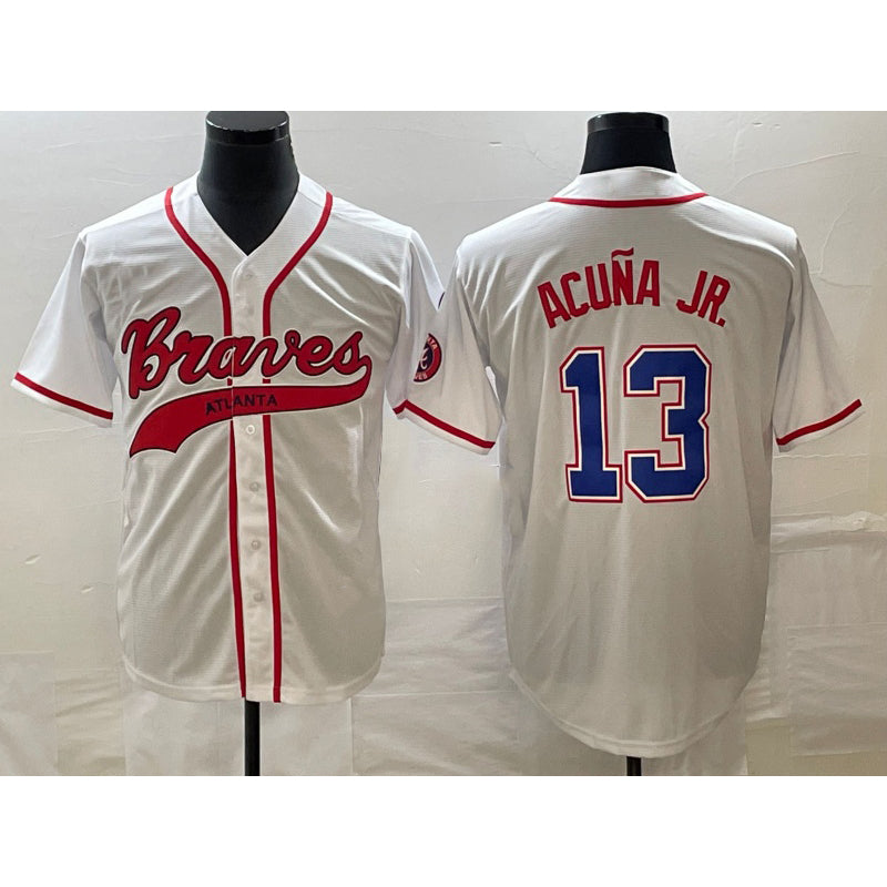 seanshop Atlanta Braves #13 Ronald Acuna Jr White  Cool Base With Patch Stitched Jersey