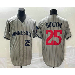 seanshop  Minnesota Twins #25 Byron Buxton Number 2023 Grey  Home Team Cool Base Stitched Jersey