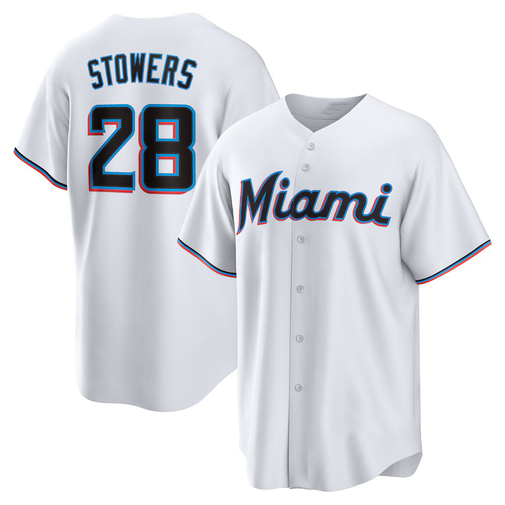 seanshop  Miami Marlins #28 Kyle Stowers White  Home Replica Jersey