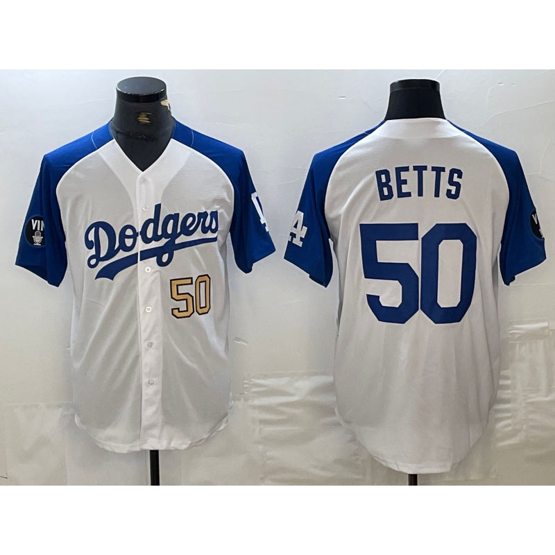 seanshop Los Angeles Dodgers #50 Mookie Betts Number White Blue  Fashion Stitched Cool Base Limited Jersey 3