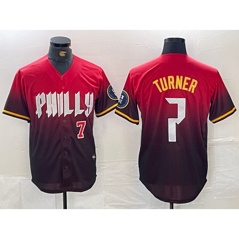seanshop  Philadelphia Phillies #7 Trea Turner Red  2024 City Player Number Cool Base Jerseys
