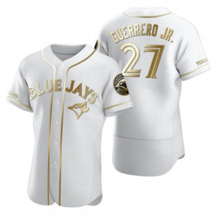 seanshop   Toronto Blue Jays #27 Vladimir Guerrero Jr. White Gold  Flex Base Stitched Jersey