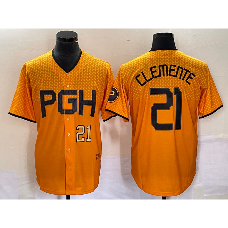 seanshop  Pittsburgh Pirates #21 Roberto Clemente Number Gold  2023 City Connect Stitched Jersey