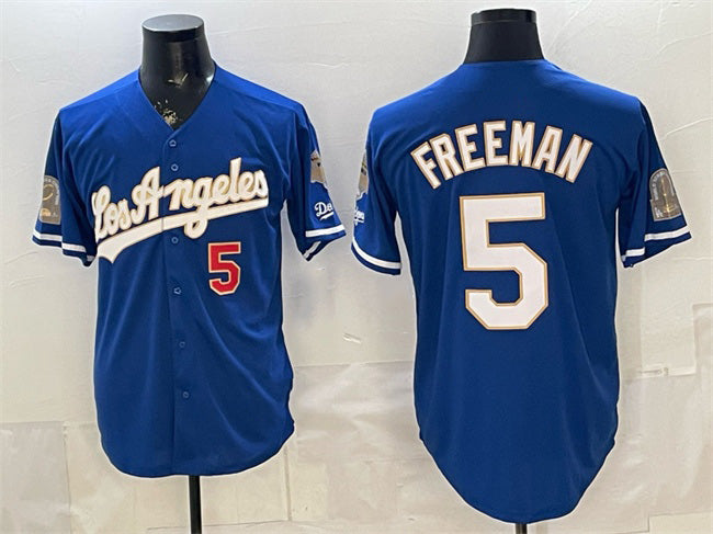 seanshop Los Angeles Dodgers #5 Freddie Freeman Royal  2026 Gold Collection 9x & B2B Champs Patch Stitched Jersey