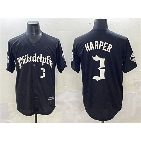 seanshop  Philadelphia Phillies #3 Bryce Harper Black  Gothic Vapor Limited Stitched Jersey