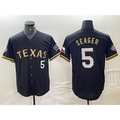 seanshop  Texas Rangers #5 Corey Seager Number Black Gold  Cool Base Stitched Jersey