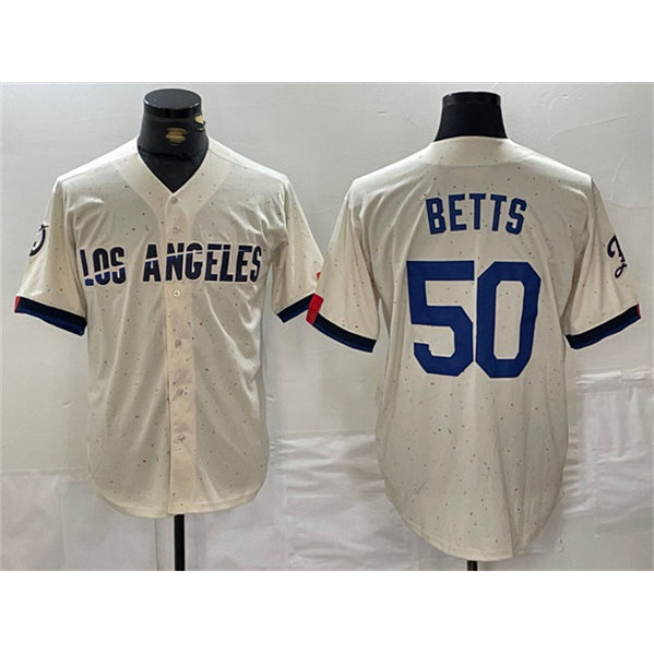 seanshop Los Angeles Dodgers #50 Mookie Betts Cream  Stitched Jersey