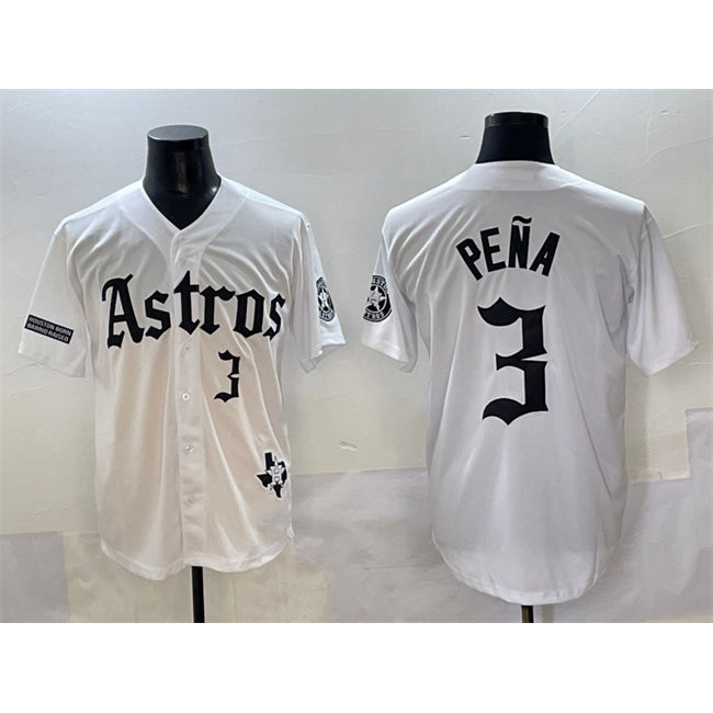 seanshop Houston Astros #3 Jeremy Pena White  Gothic 'Houston Born Barrio Raised' Limited Stitched Jersey